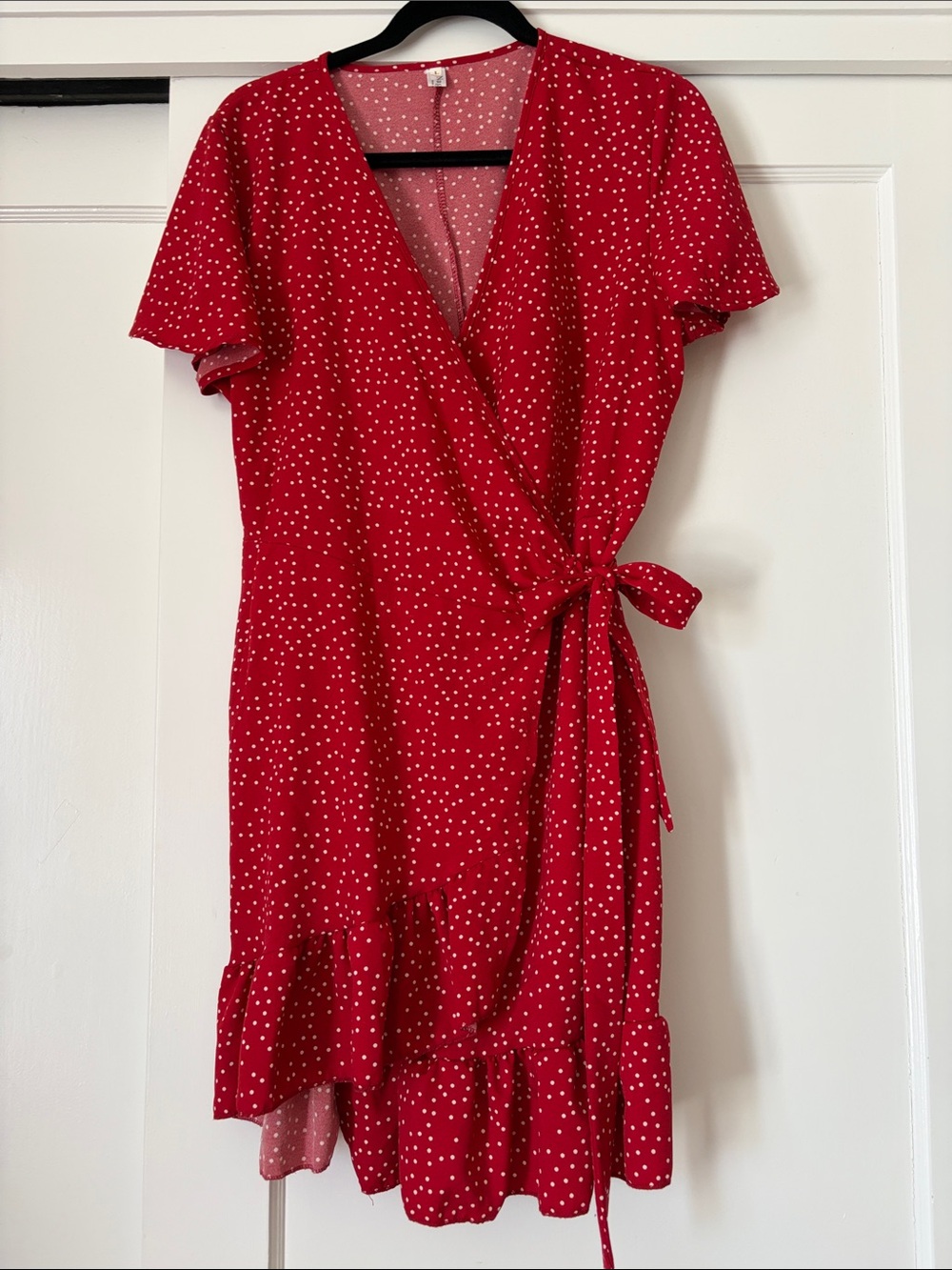 Naggoo Red Polka Dot Wrap Dress with Ruffle Hem- large